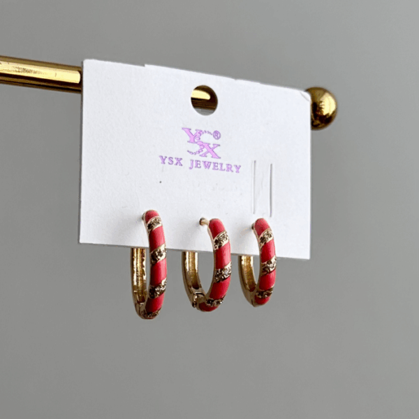 ysx gold halka pembe mineli üçlü küpe