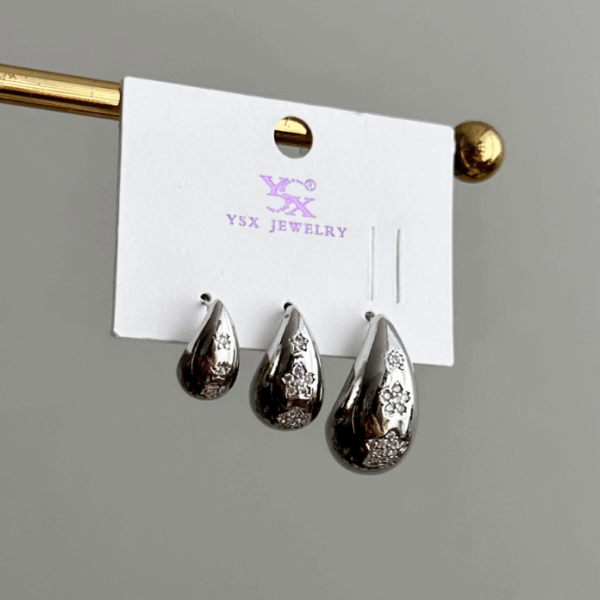 ysx silver damla çiçek taşlı üçlü küpe