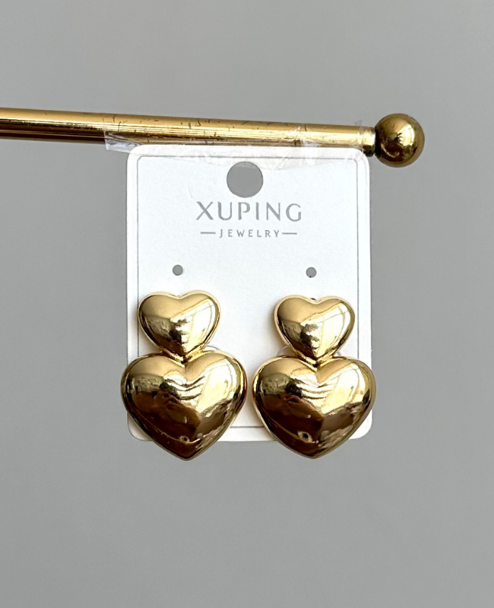 184-2.png xuping gold iki kalp bombe küpe - Görsel 1