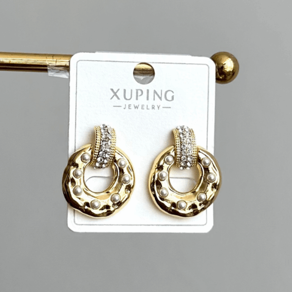 xuping gold yuvarlak inci taşlı küpe