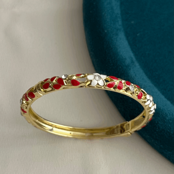 çelik gold mineli çiçek taşlı kırmızı kelepçe