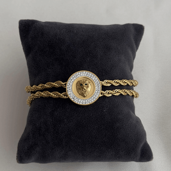 çelik gold iki burgu kaplan taşlı bileklik