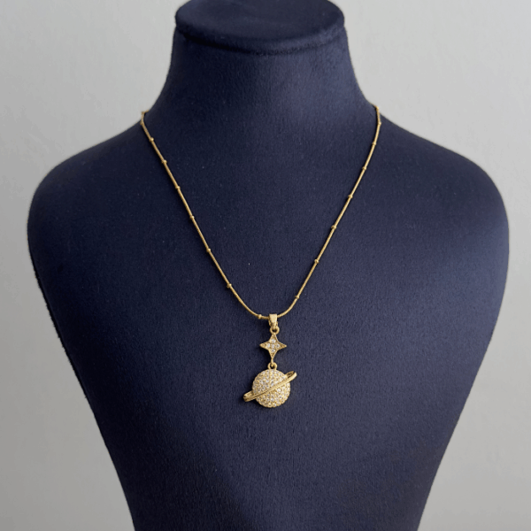 çelik gold gezegen taşlı 45cm kolye