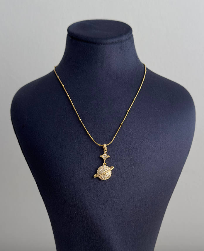 206.png çelik gold gezegen taşlı 45cm kolye - Görsel 1
