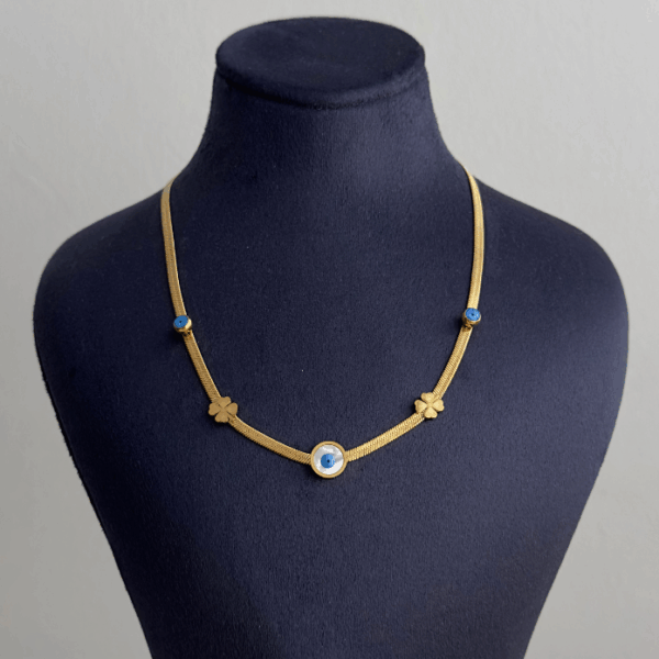 çelik gold nazarlık yonca italyan 45cm kolye