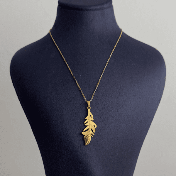 çelik gold yaprak simli 45cm kolye