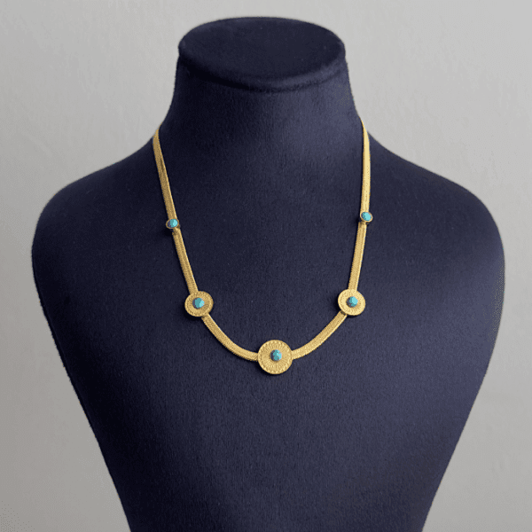 çelik gold mavi doğaltaş italyan 45cm kolye