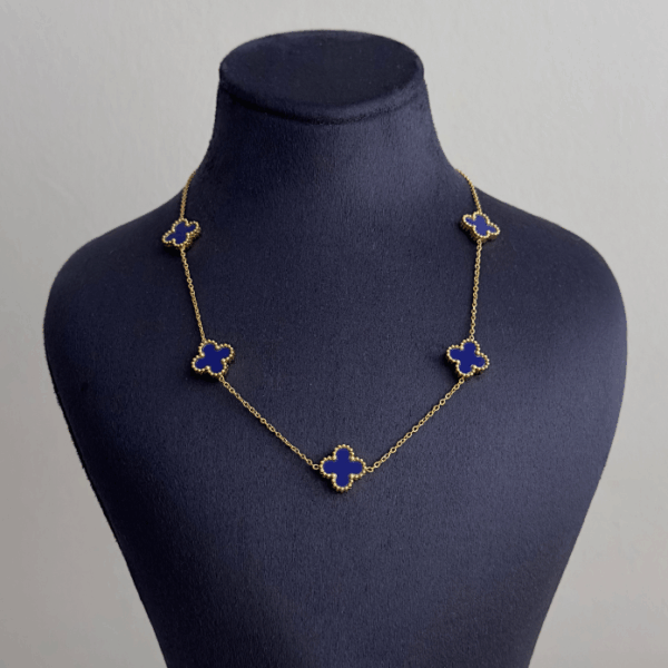 çelik gold beş yonca lacivert 45cm kolye