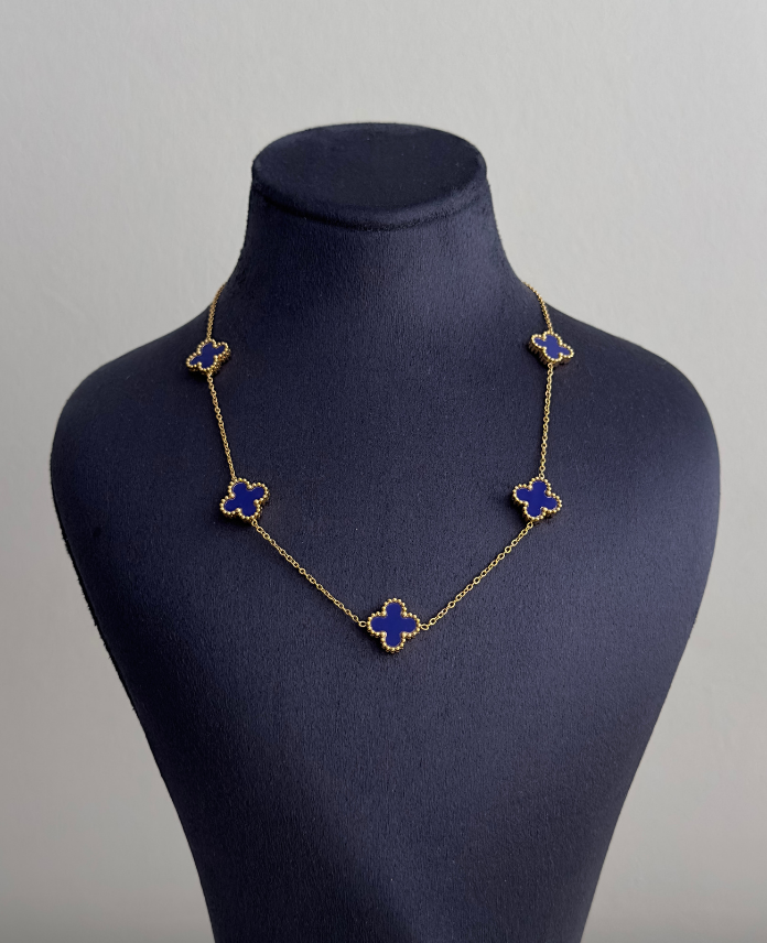 222.png çelik gold beş yonca lacivert 45cm kolye - Görsel 1