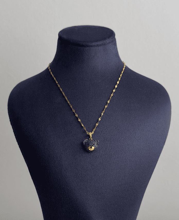 223.png çelik gold ayıcık yeşil taşlı 45cm kolye - Görsel 1