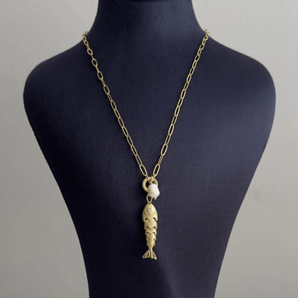 bijuteri vip gold balık düz sarı 45cm kolye