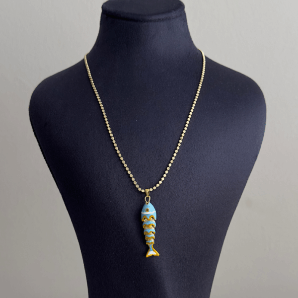 bijuteri vip gold balık mavi 45cm kolye