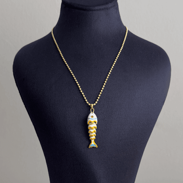 bijuteri vip gold balık beyaz turuncu 45cm kolye