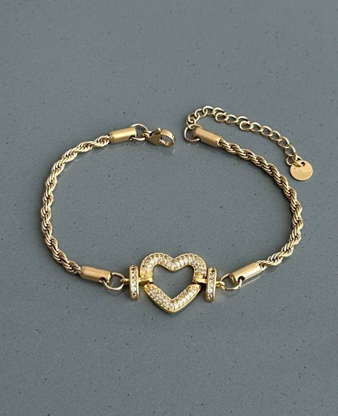 25.jpg çelik gold burgu kalp bileklik - Görsel 1