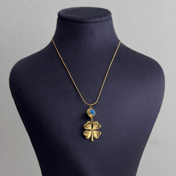 çelik gold yonca nazarlık 45cm kolye