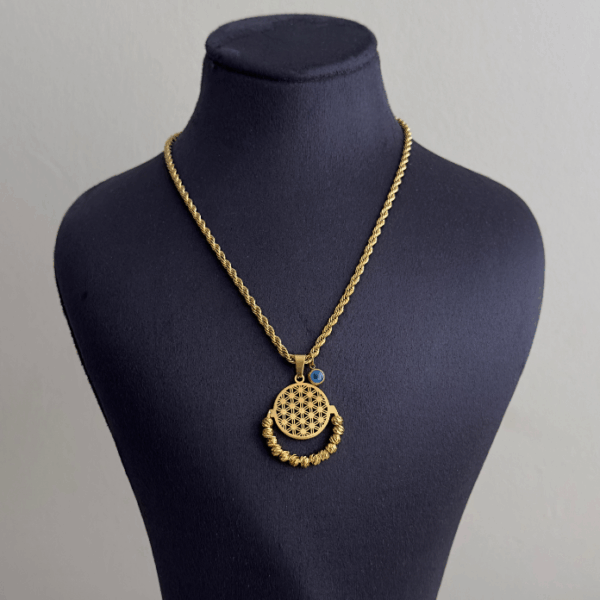 çelik gold dorika yaşam çiçeği burgu 45cm kolye