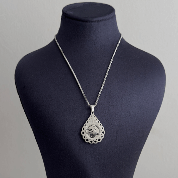 çelik silver damla tuğra burgu 45cm kolye
