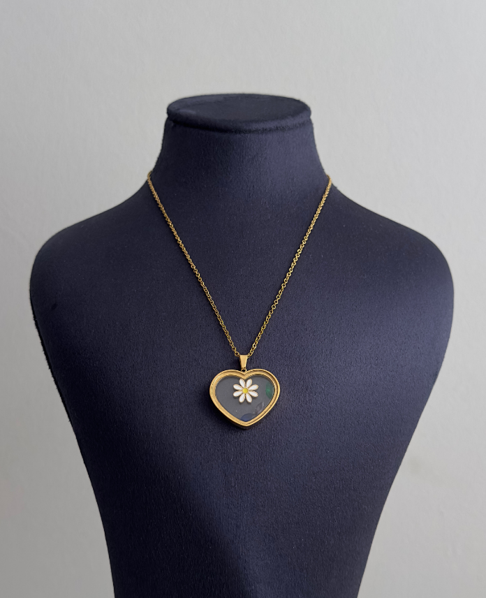 278.png çelik gold cam kalp papatya 45cm kolye - Görsel 1