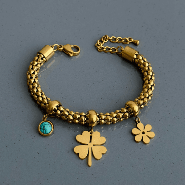 çelik gold hasır yonca bileklik