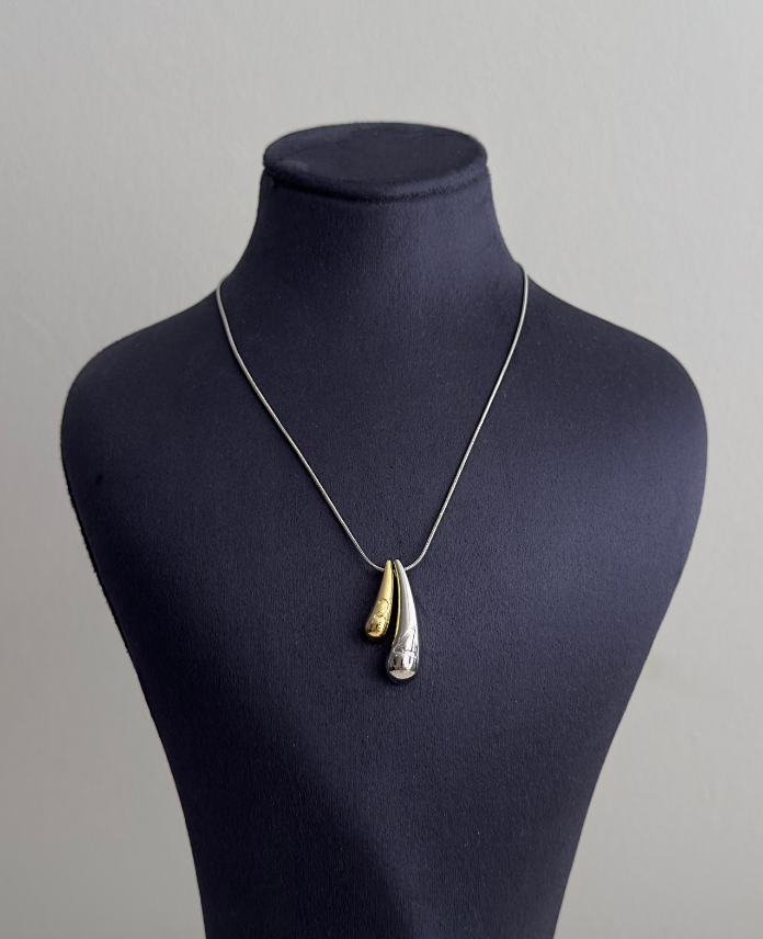 281.png çelik silver iki damla 24 yazılı 45cm kolye - Görsel 1