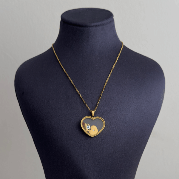 çelik gold cam kalp göz 45cm kolye