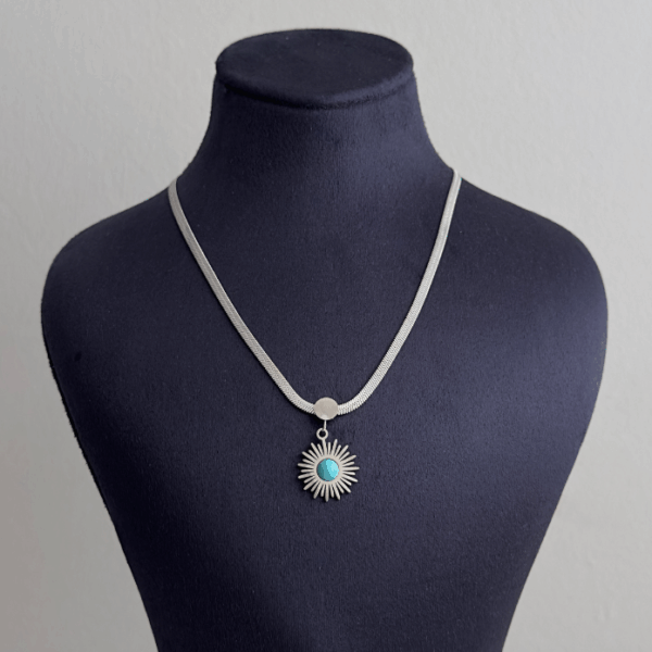 çelik silver güneş mavi doğaltaş italyan 45cm kolye