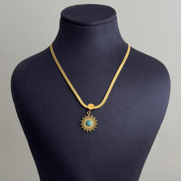 çelik gold güneş mavi doğaltaş italyan 45cm kolye