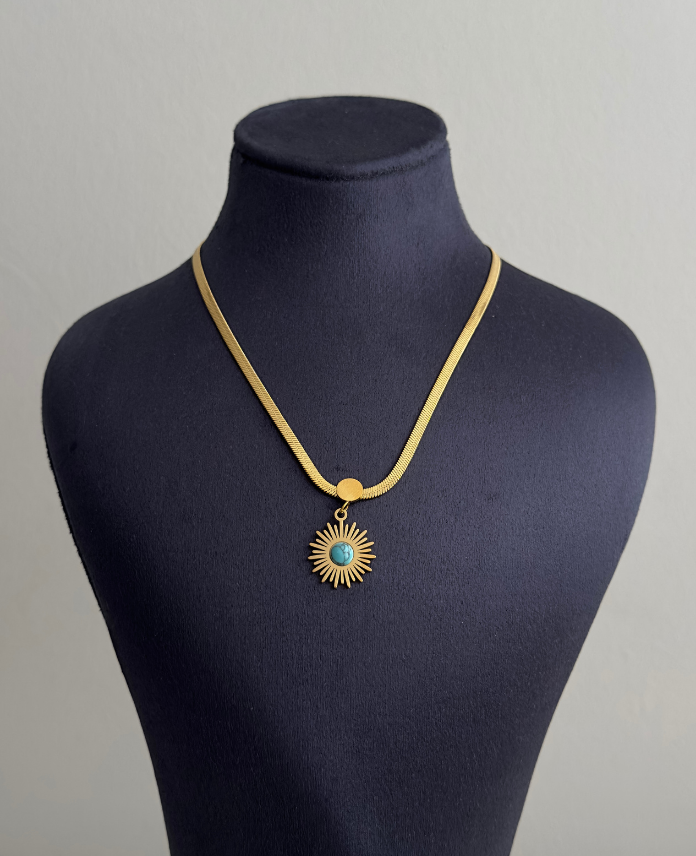 288.png çelik gold güneş mavi doğaltaş italyan 45cm kolye - Görsel 1