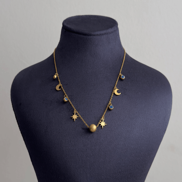 çelik gold top ay nazarlık charm 45cm kolye