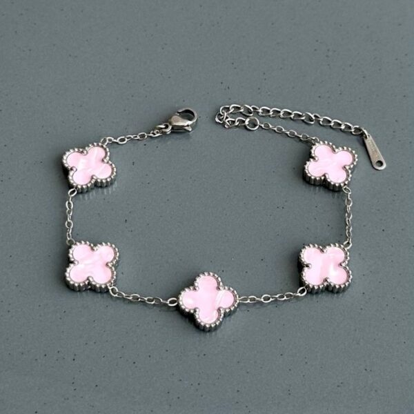 çelik silver beş yonca pembe bileklik