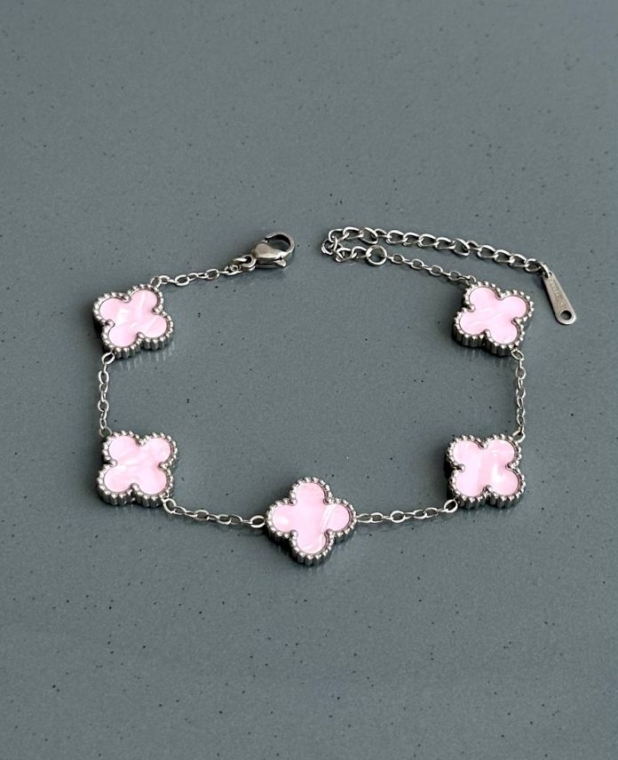 30.jpg çelik silver beş yonca pembe bileklik - Görsel 1