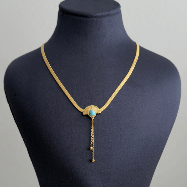 çelik gold yelpaze mavi doğaltaş italyan 45cm kolye