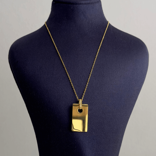 çelik gold dikdörtgen plaka 45cm kolye