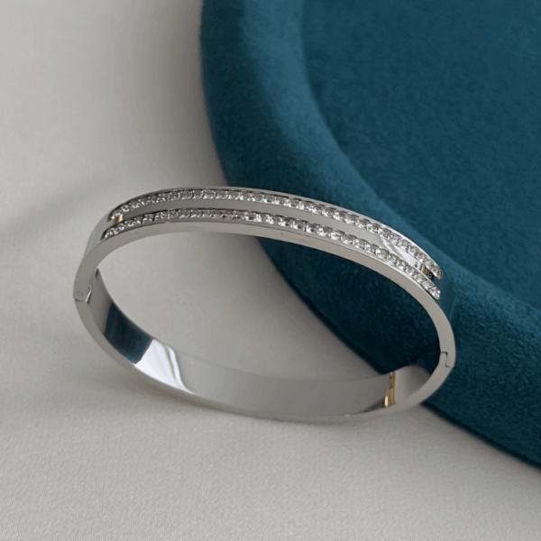 çelik silver iki sıra taş kelepçe