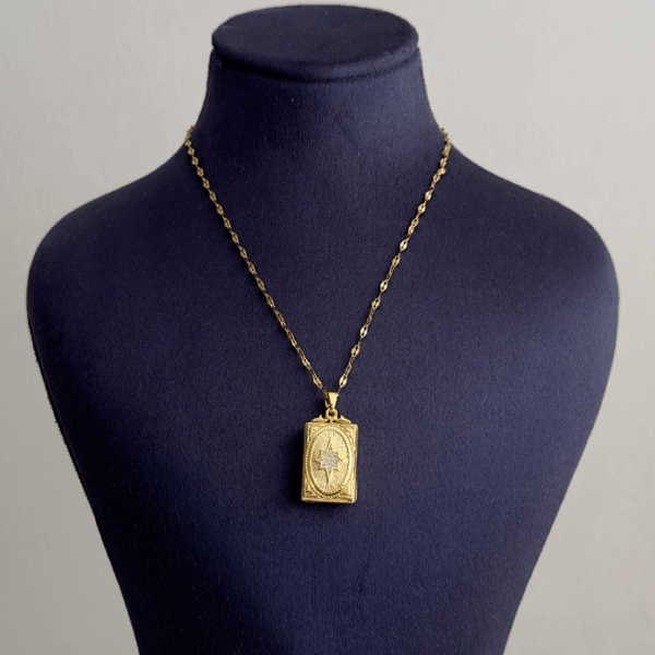 çelik gold açılabilir dikdörtgen yıldız taş 45cm kolye