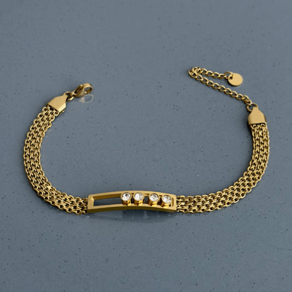 çelik gold hasır plaka taşlı bileklik