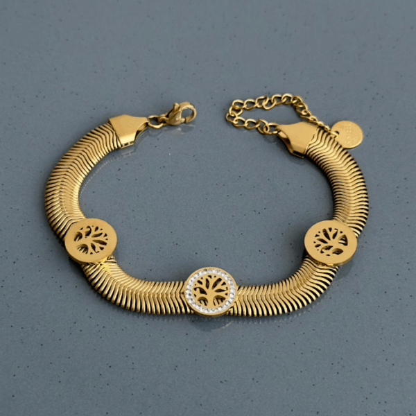 çelik gold kalın italyan yaşam ağacı bileklik