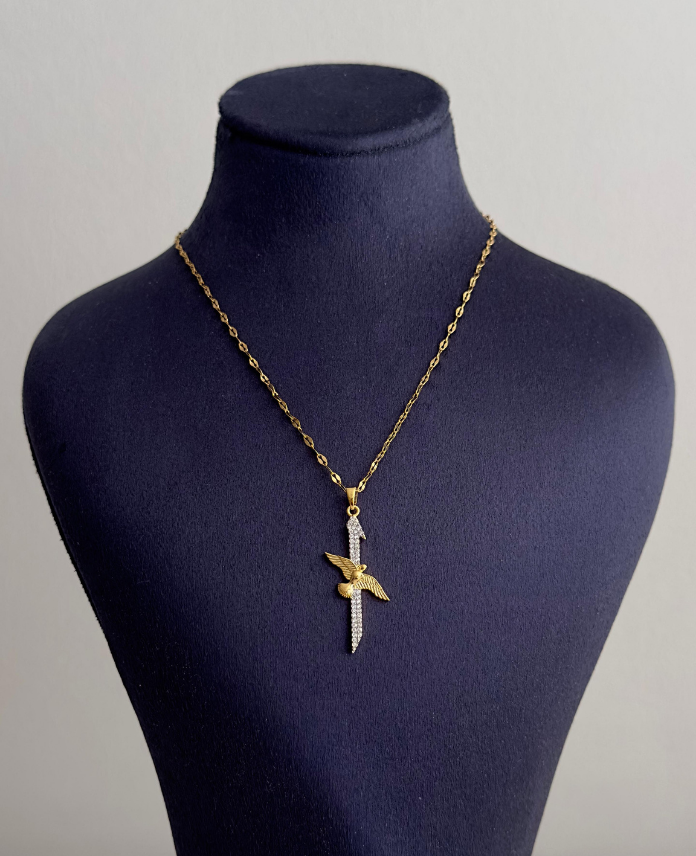 41.png çelik gold elif kuş 45cm kolye - Görsel 1