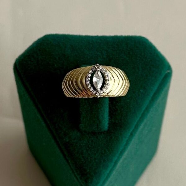 pirinç gold ayarlanabilir bombe elips taşlı yüzük