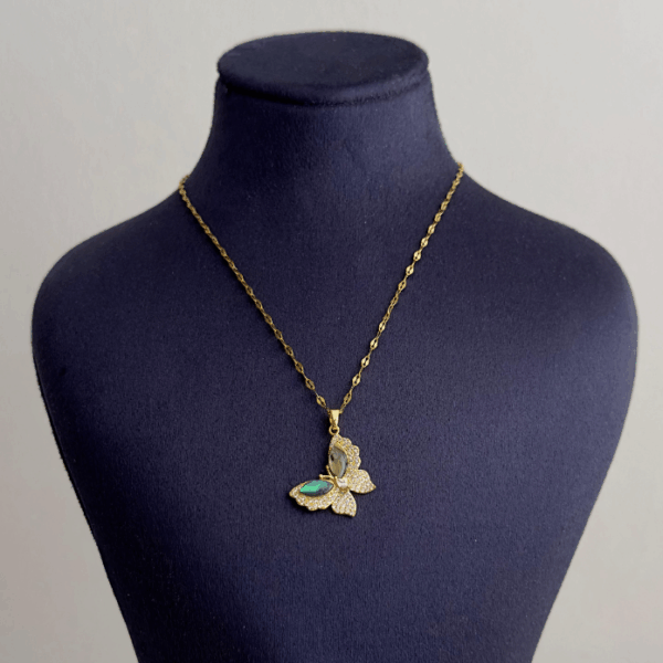 çelik gold yeşil kelebek 45cm kolye