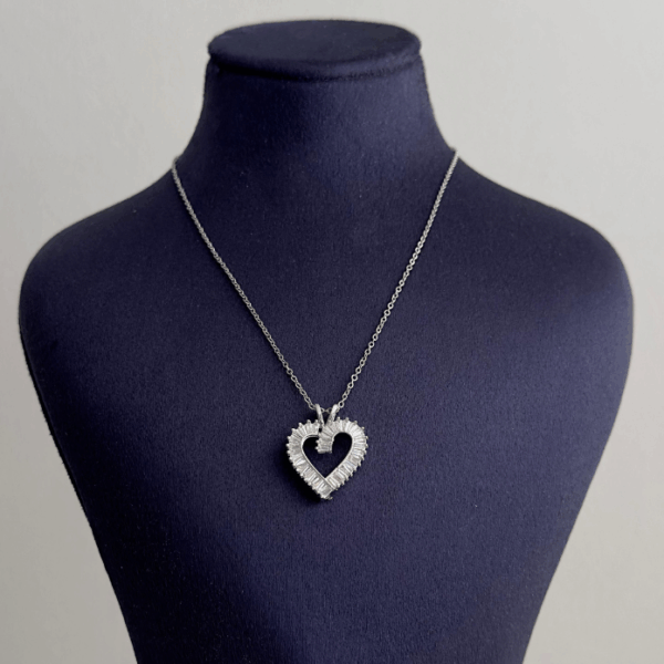 çelik silver kalp baget taş 45cm kolye
