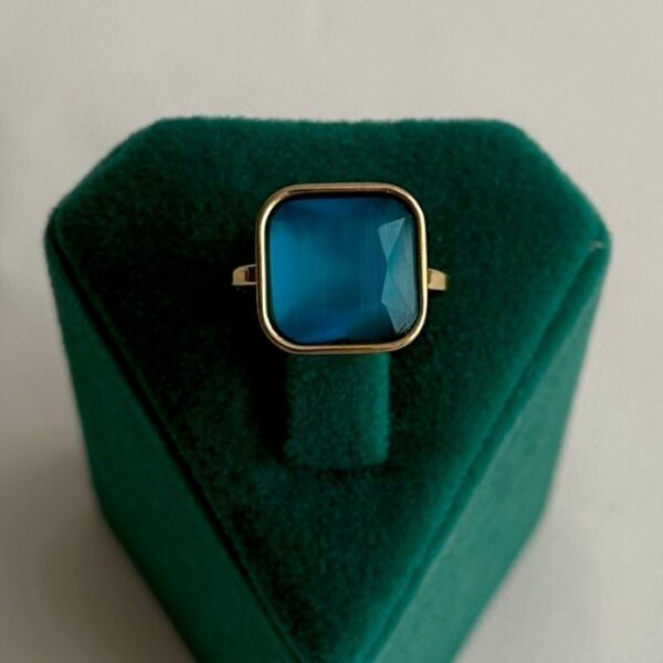 çelik gold mavi doğaltaş ayarlanabilir yüzük