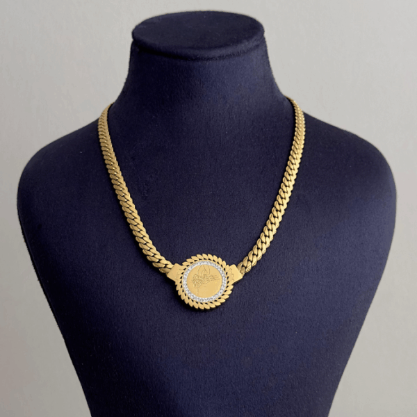 çelik gold ezme zincir tuğra 45cm kolye