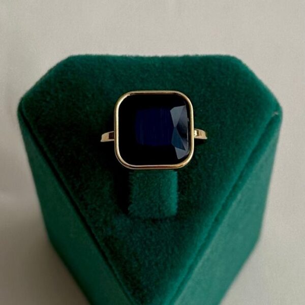 çelik gold lacivert doğaltaş ayarlanabilir yüzük