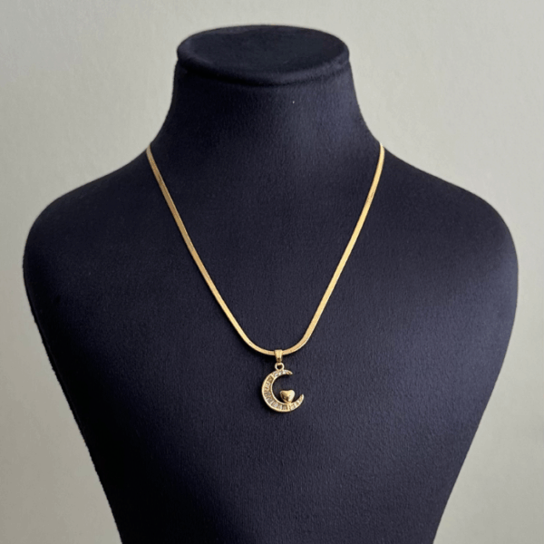 çelik gold italyan ay kalp 45cm kolye