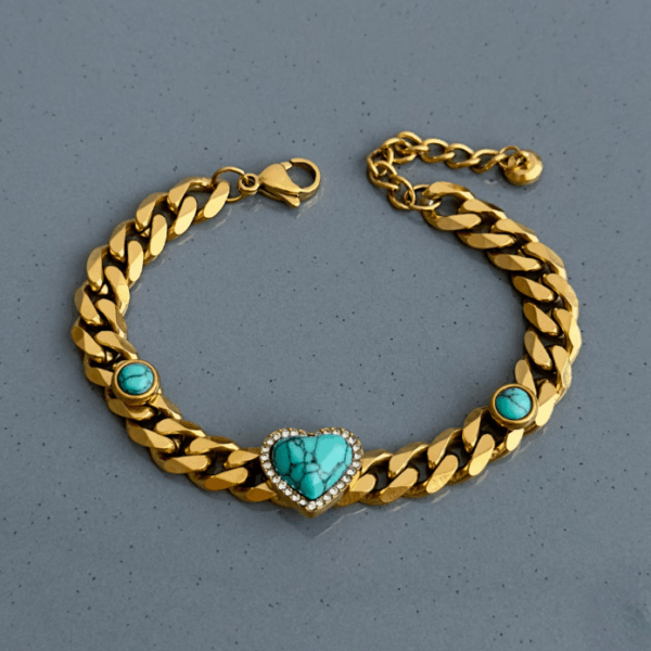 çelik gold zincir kalp mavi doğaltaş bileklik