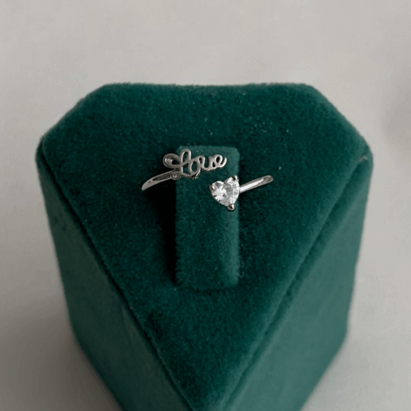pirinç silver ayarlanabilir love kalp taşlı yüzük