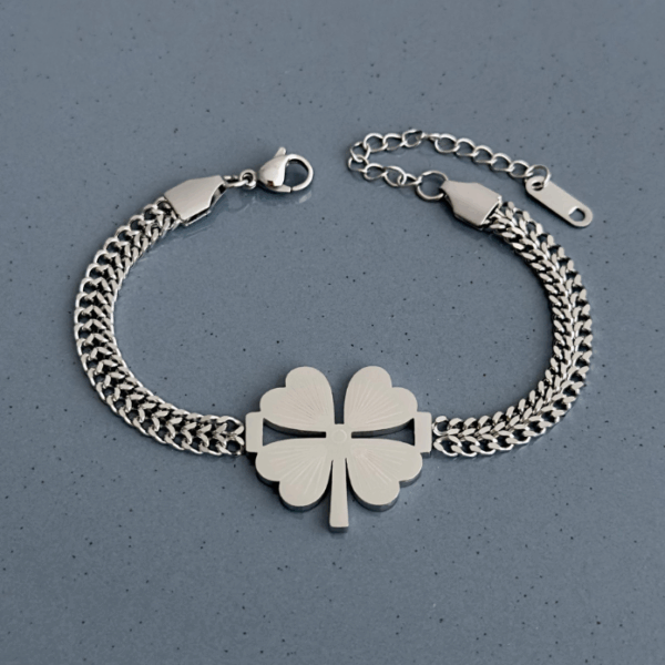 çelik silver küçük hasır yonca bileklik