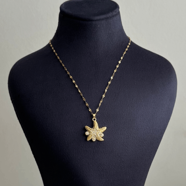 çelik gold deniz yıldızı inci 45cm kolye