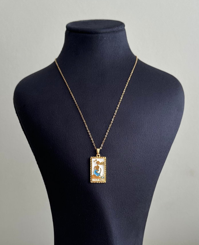 60-6.png çelik gold tarot mavi kadın 45cm kolye - Görsel 1